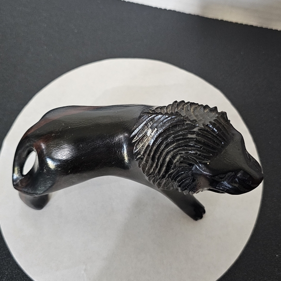 Ebony Iron Wood Lion Statue Decor Hand Carved As Shown Vintage - Picture 10 of 11